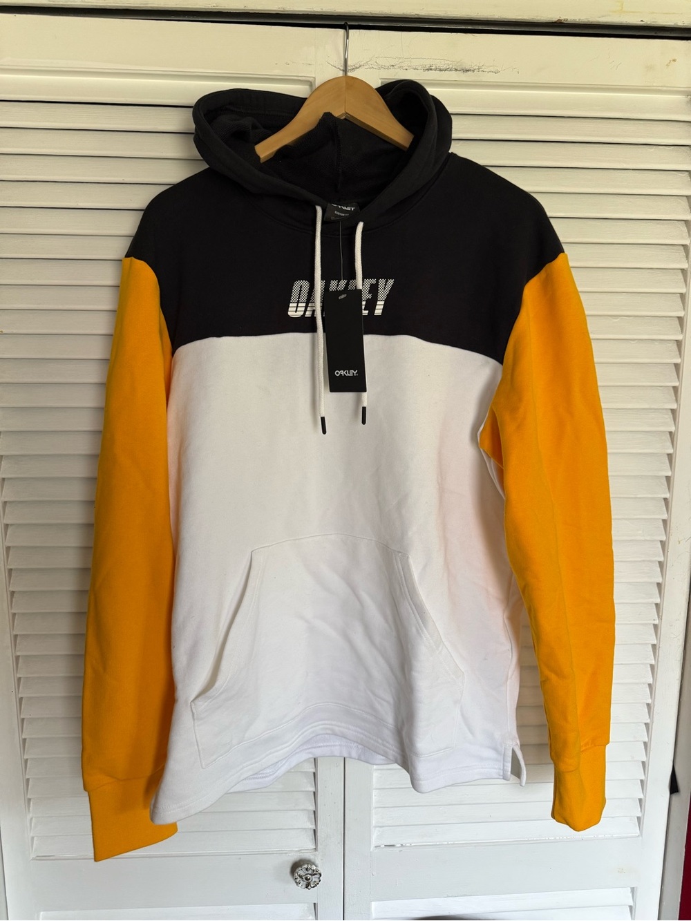 Oakley Colorblock Pullover Hoodie in Black, White & Yellow